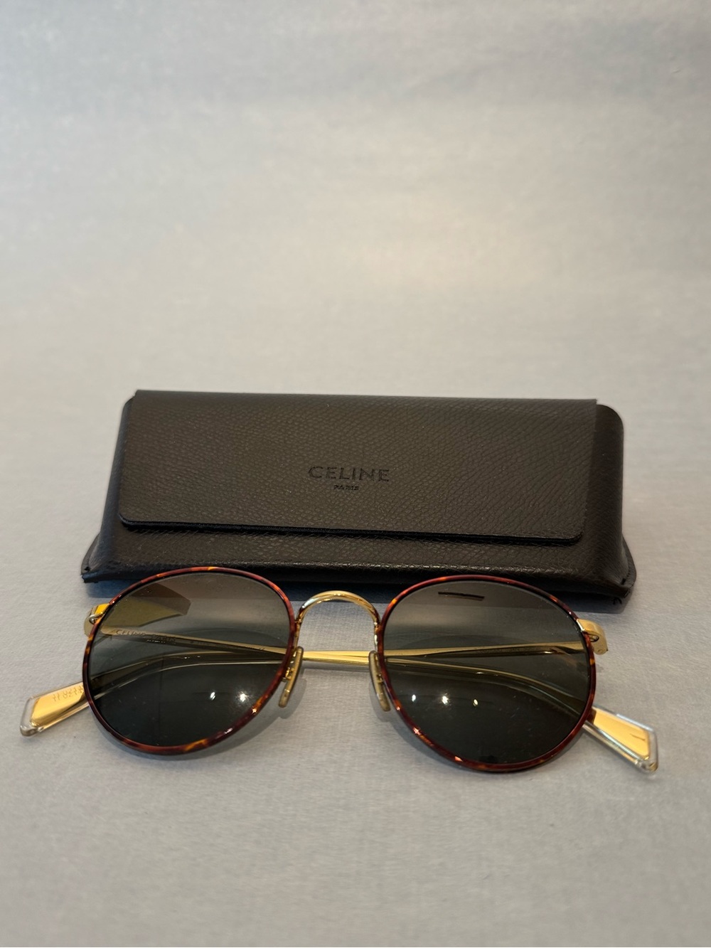 Celine Men’s Round Tortoiseshell Frame Sunglasses - Brown/Gold
